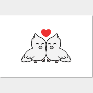 White Cockatiel Love Posters and Art